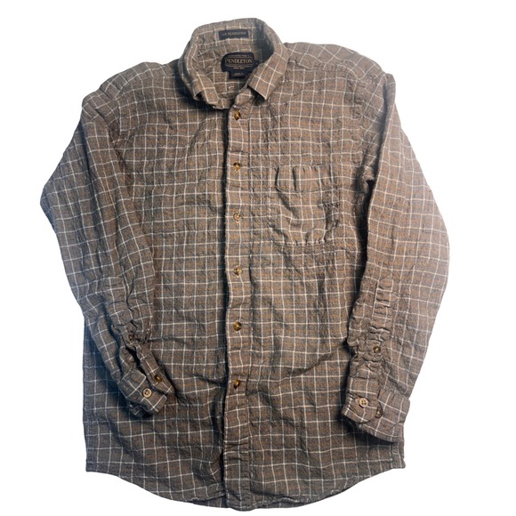 Pendleton Other - Sir Pendleton Wool Plaid Button Down Shirt Brown Tan Grid Mens Small USA made